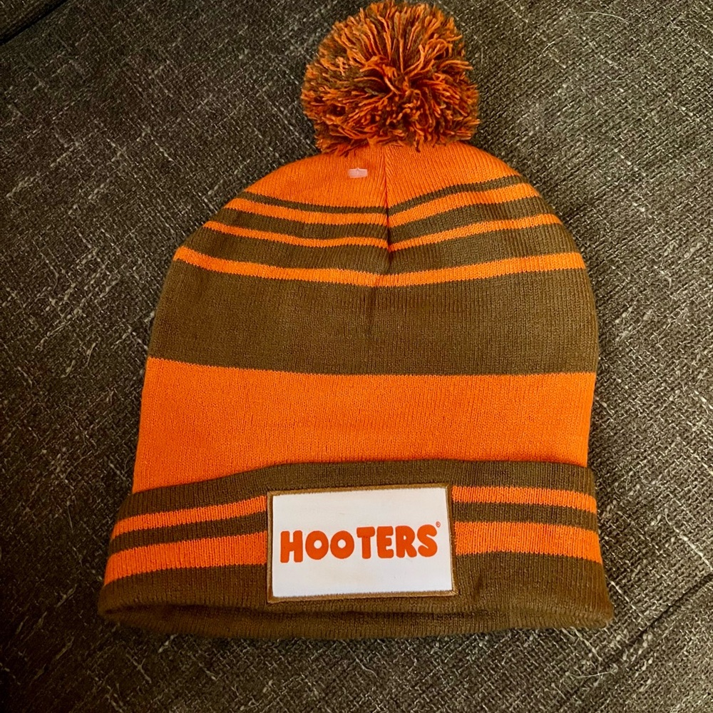 Hooters Striped Orange and Brown Beanie